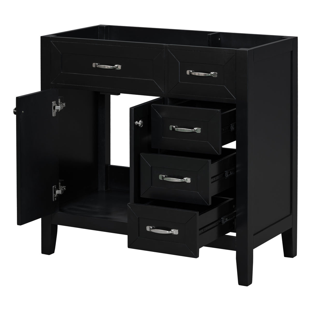 36" Black Bathroom Vanity Base Only with 2 Doors and 3 Drawers