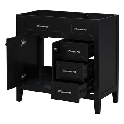 36" Black Bathroom Vanity Base Only with 2 Doors and 3 Drawers