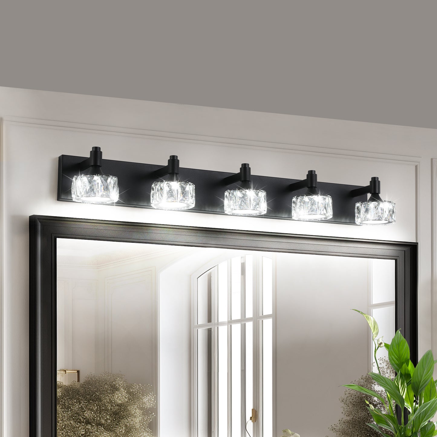 5-Light Matte Black LED Vanity Light with Crystal Glass - view 3