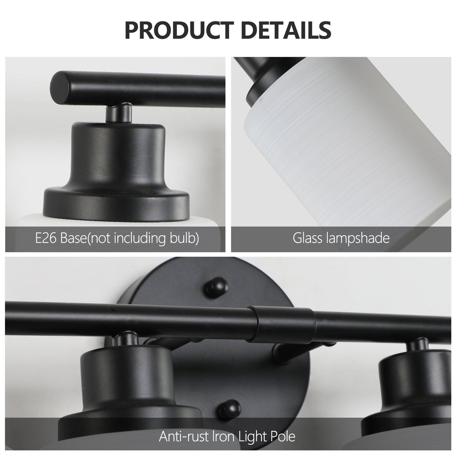 31" 5-Light Black Vanity Light with Frosted Glass - view 6
