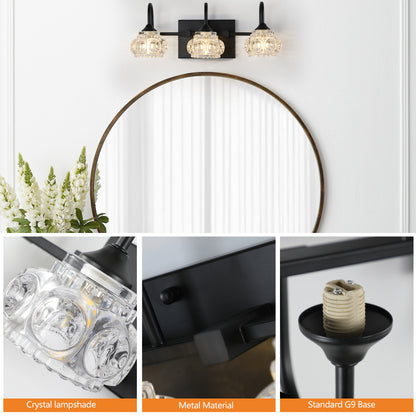 17" 3-Light Black Vanity Light with Crystal Glass - view 5