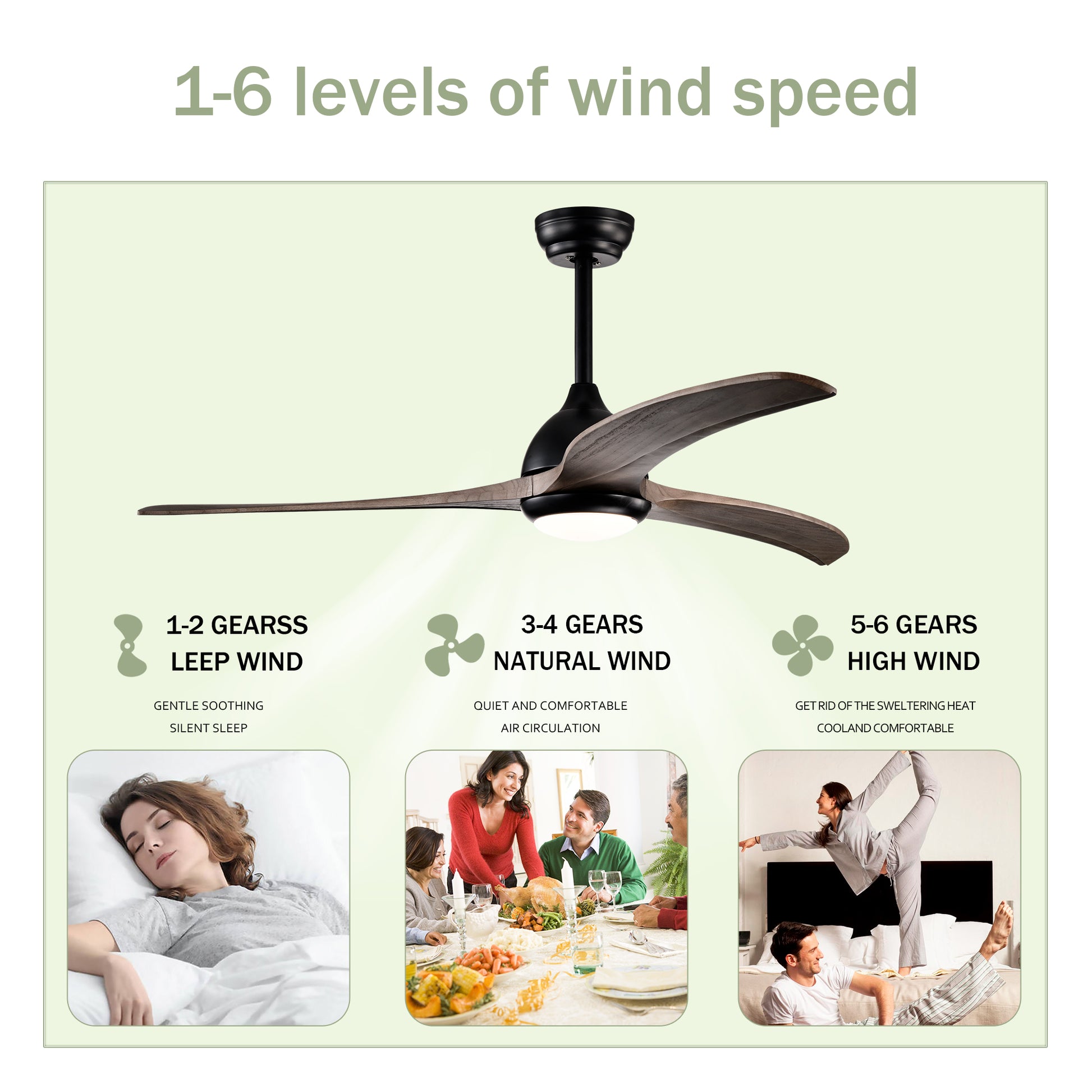 52" Matte Black Solid Wood Ceiling Fan with Remote - view 10
