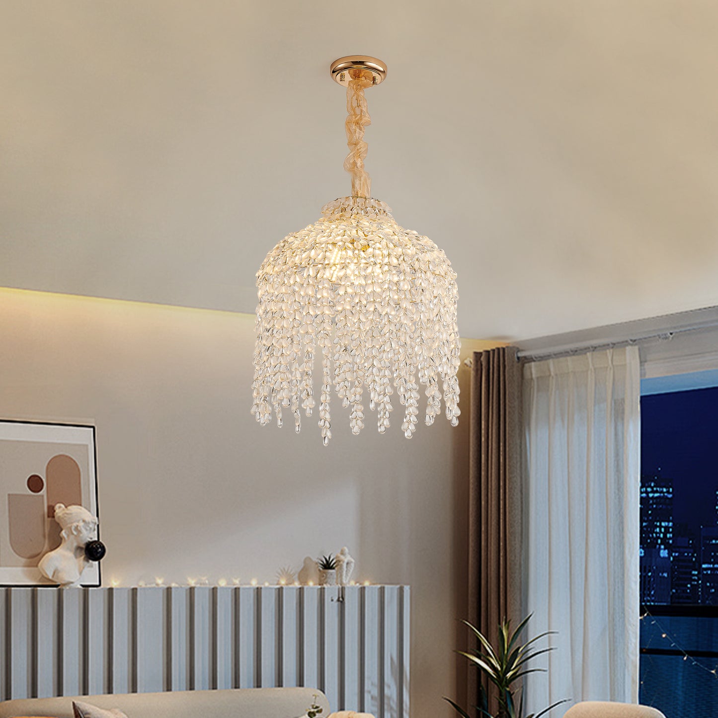 16" 5-Light Gold Waterfall Crystal Chandelier - view 5