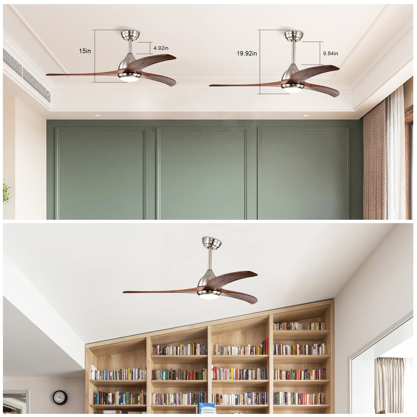 52" Satin Nickel & Walnut Ceiling Fan with Light & Remote - view 6