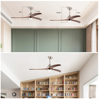 52" Satin Nickel & Walnut Ceiling Fan with Light & Remote - view 6