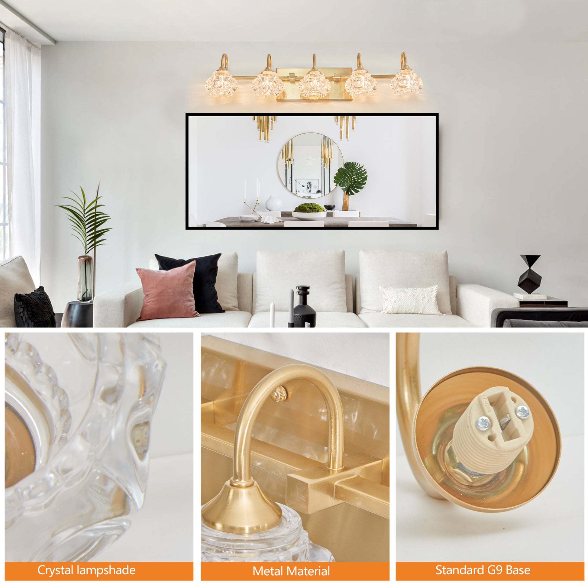 29" 5-Light Gold Crystal Vanity Wall Light - view 5