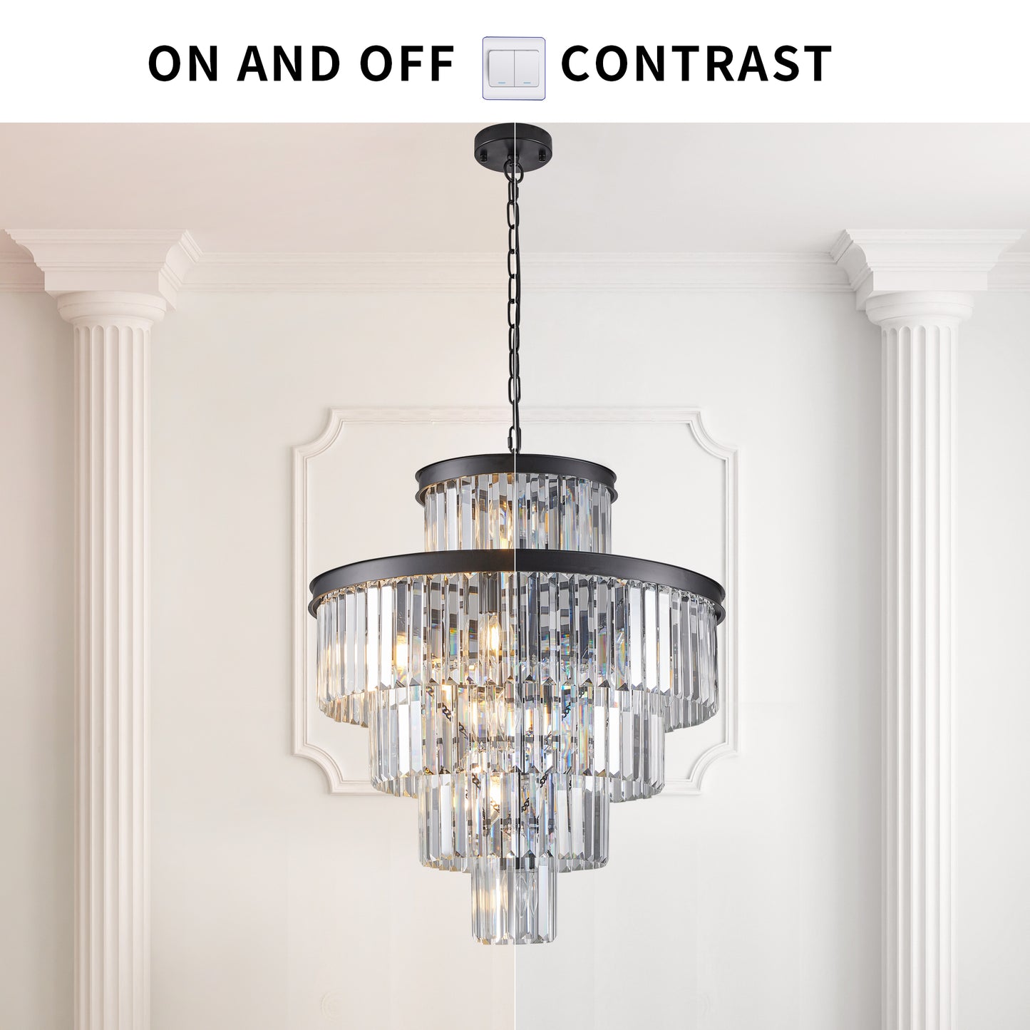 24" 5-Tier Black Crystal Chandelier, 15-Light - view 6
