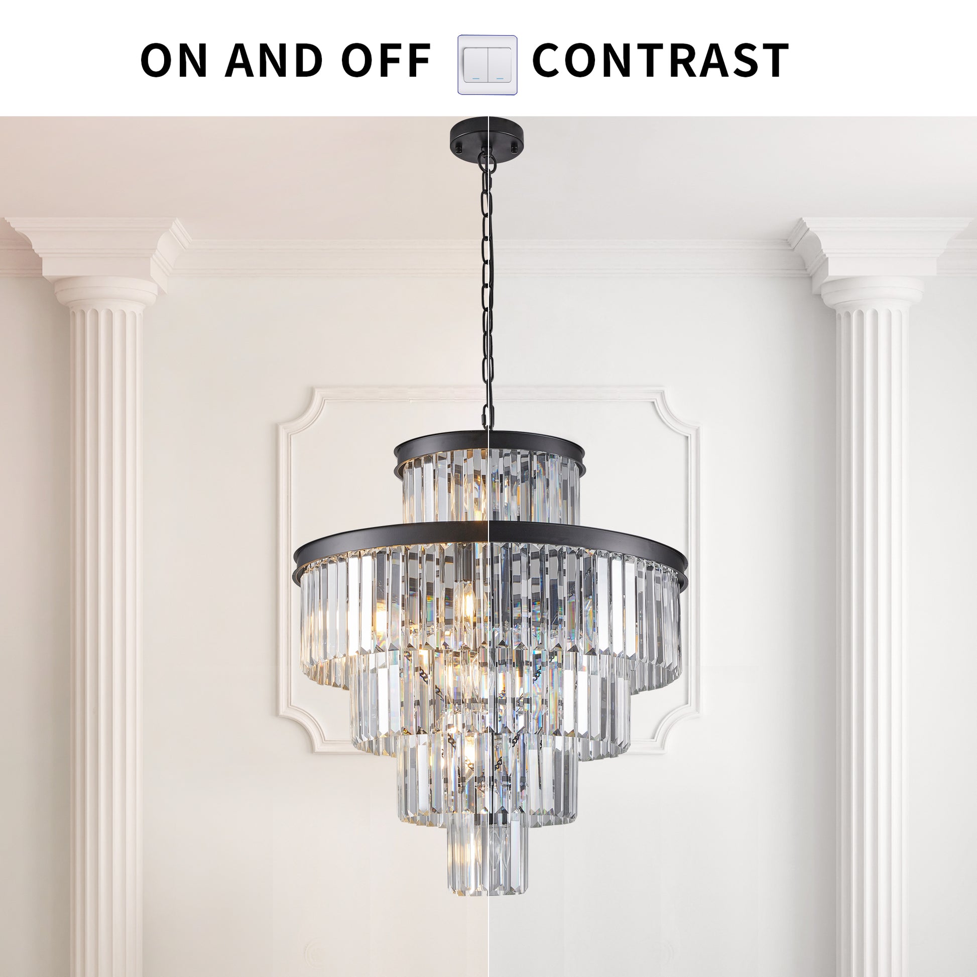 24" 5-Tier Black Crystal Chandelier, 15-Light - view 6