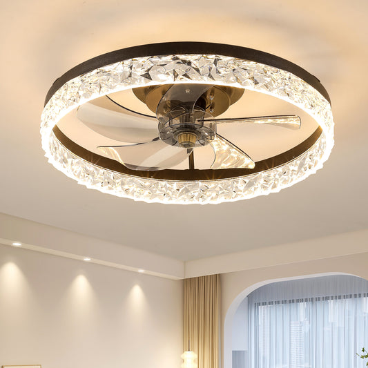 20" Black Low Profile Ceiling Fan with Dimmable LED