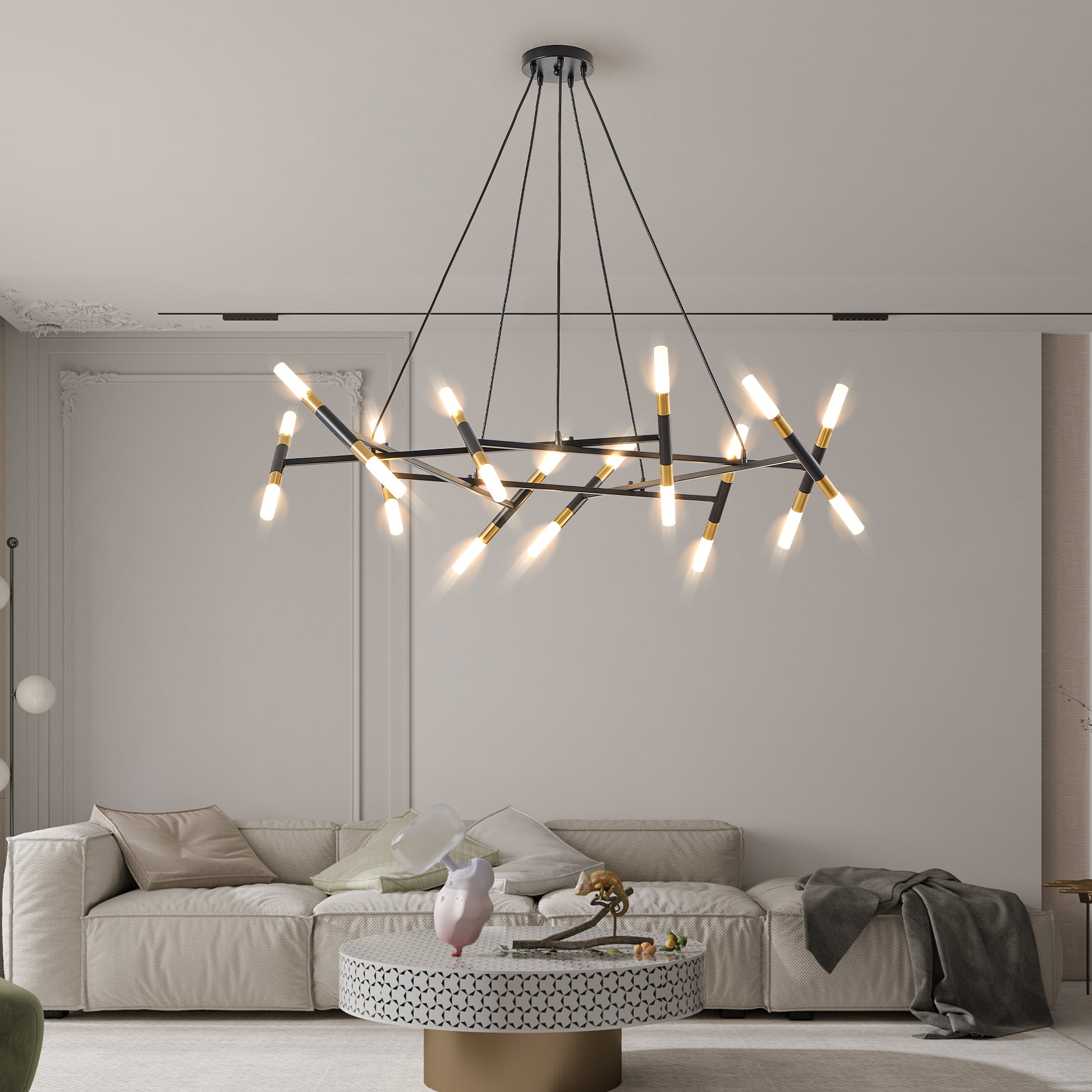 41" Black & Gold Branch Chandelier with Frosted Tubes - view 3