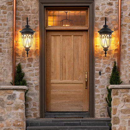 23"H Black Outdoor Wall Lantern with Bubble Glass - view 2