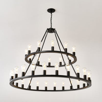 52" 2-Tier Wagon Wheel Farmhouse Chandelier, 36-Light - view 15