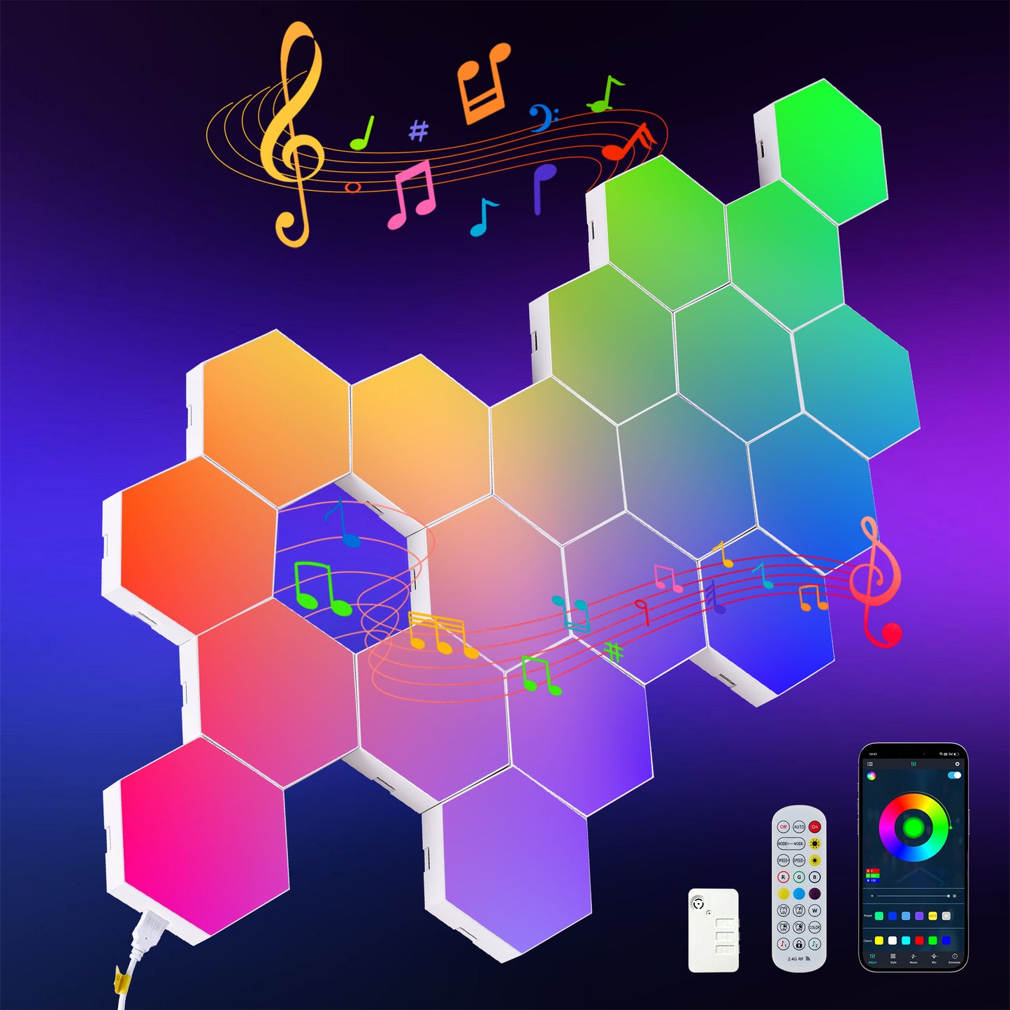 Hexagon RGB LED Wall Panels, 20 Pack