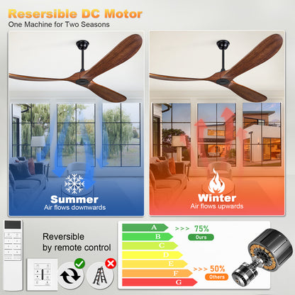 72" Walnut Solid Wood Ceiling Fan with Remote - view 18
