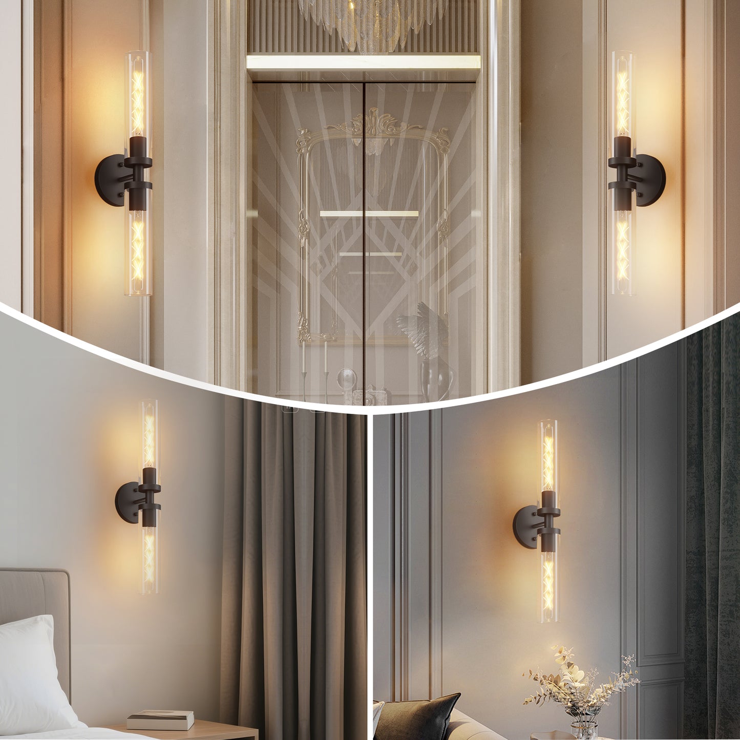 Matte Black Wall Sconce with Clear Glass, Set of 2 - view 2