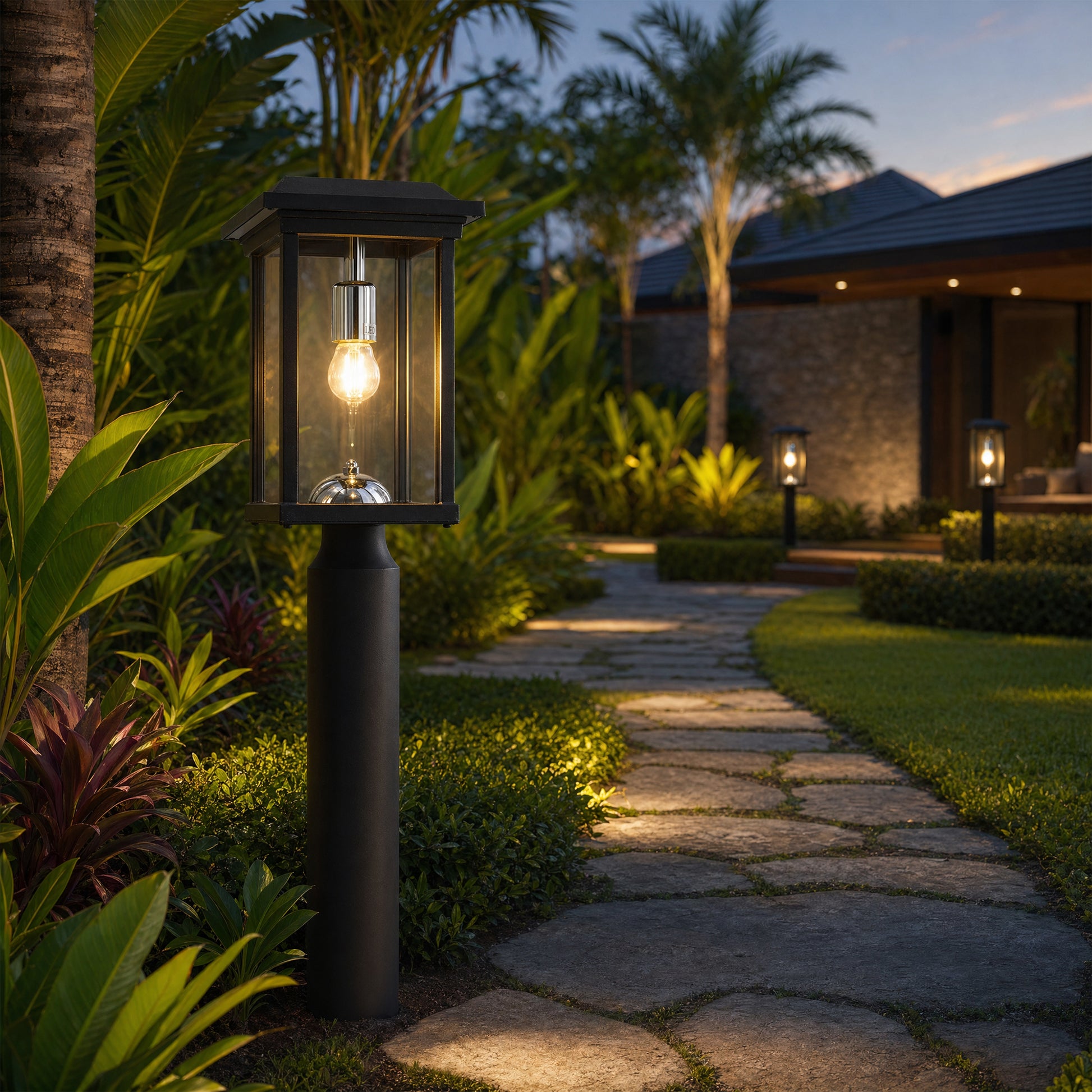 Black Aluminum Outdoor Post Light with Dusk to Dawn Sensor - view 4