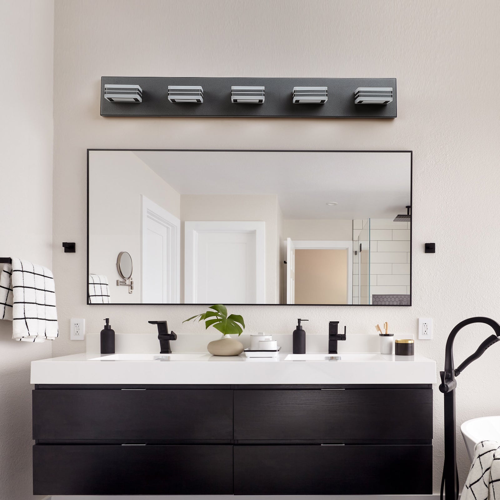 32" 5-Light Black LED Vanity Light with Acrylic Shades - view 2