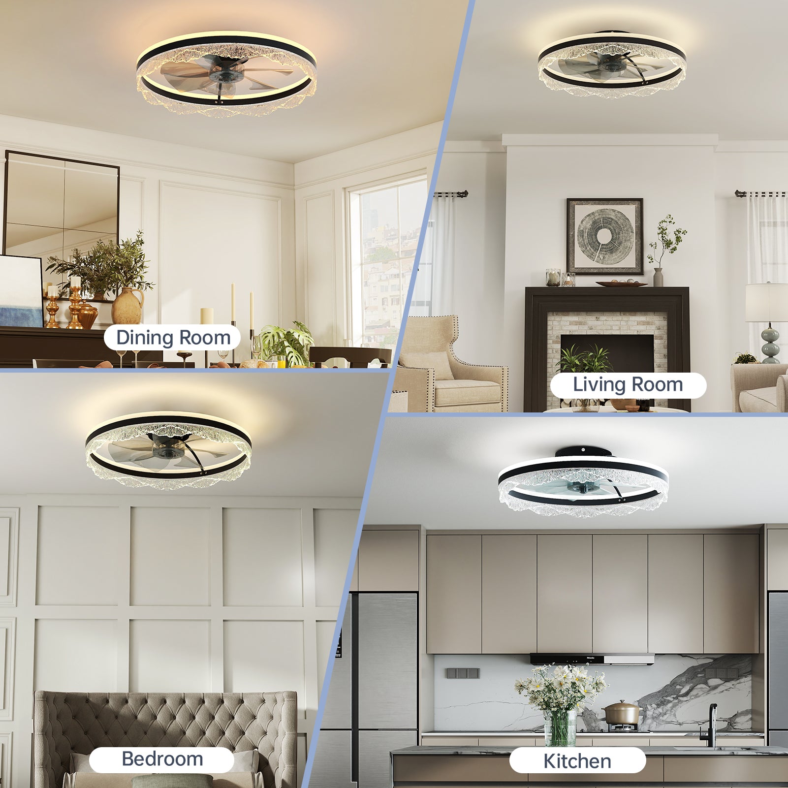 24" Black Crystal Flush Mount Ceiling Fan with LED - view 4