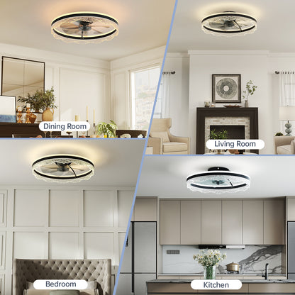 24" Black Crystal Flush Mount Ceiling Fan with LED - view 4
