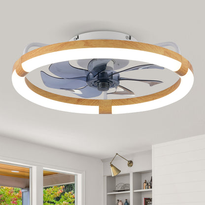 20" Matte White & Wood Ceiling Fan with Dimmable LED - view 2