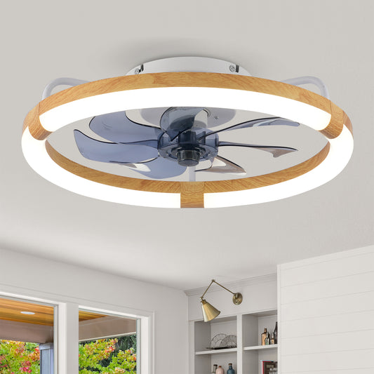 20" Matte White & Wood Ceiling Fan with Dimmable LED - view 2