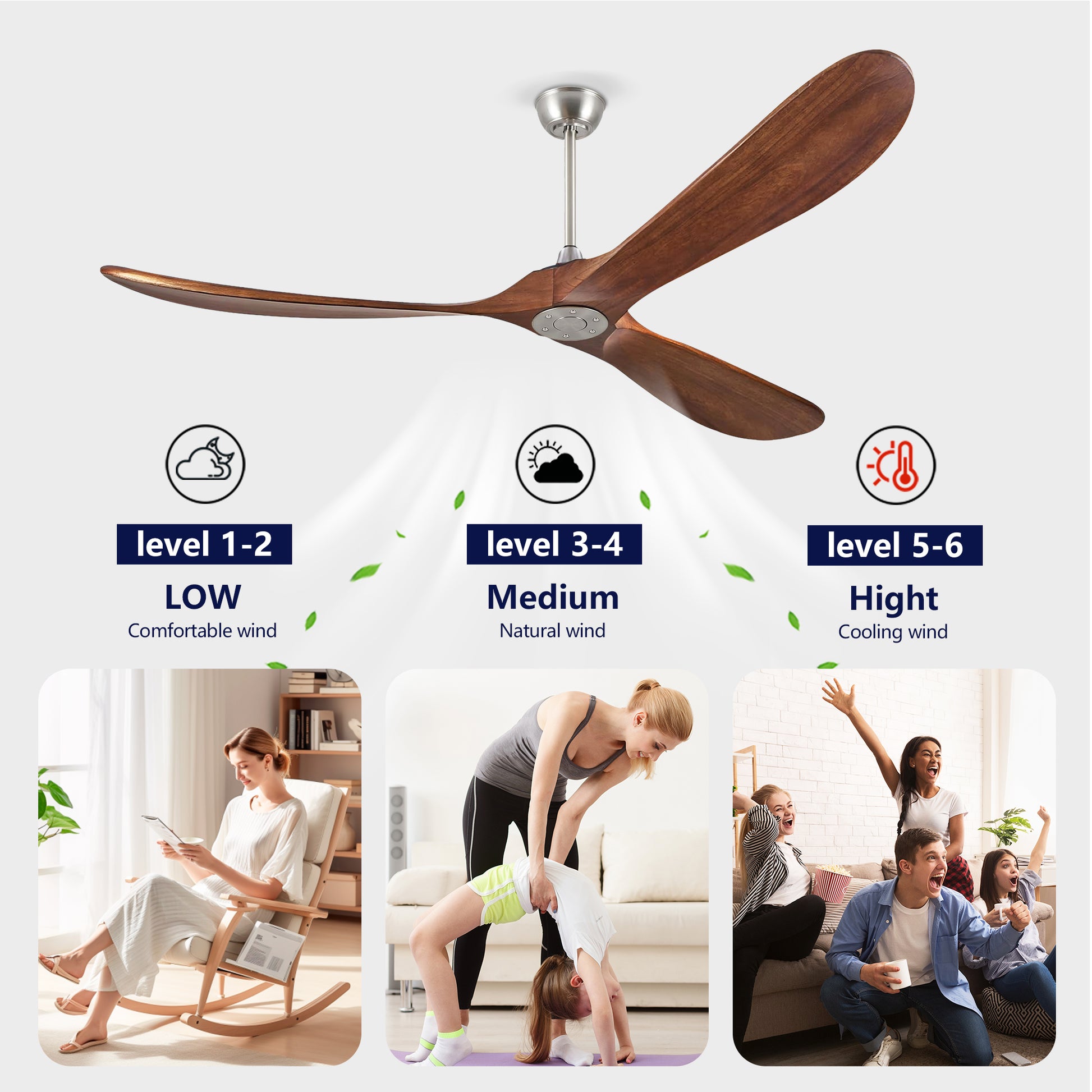 72" Walnut Solid Wood Ceiling Fan with Remote - view 14