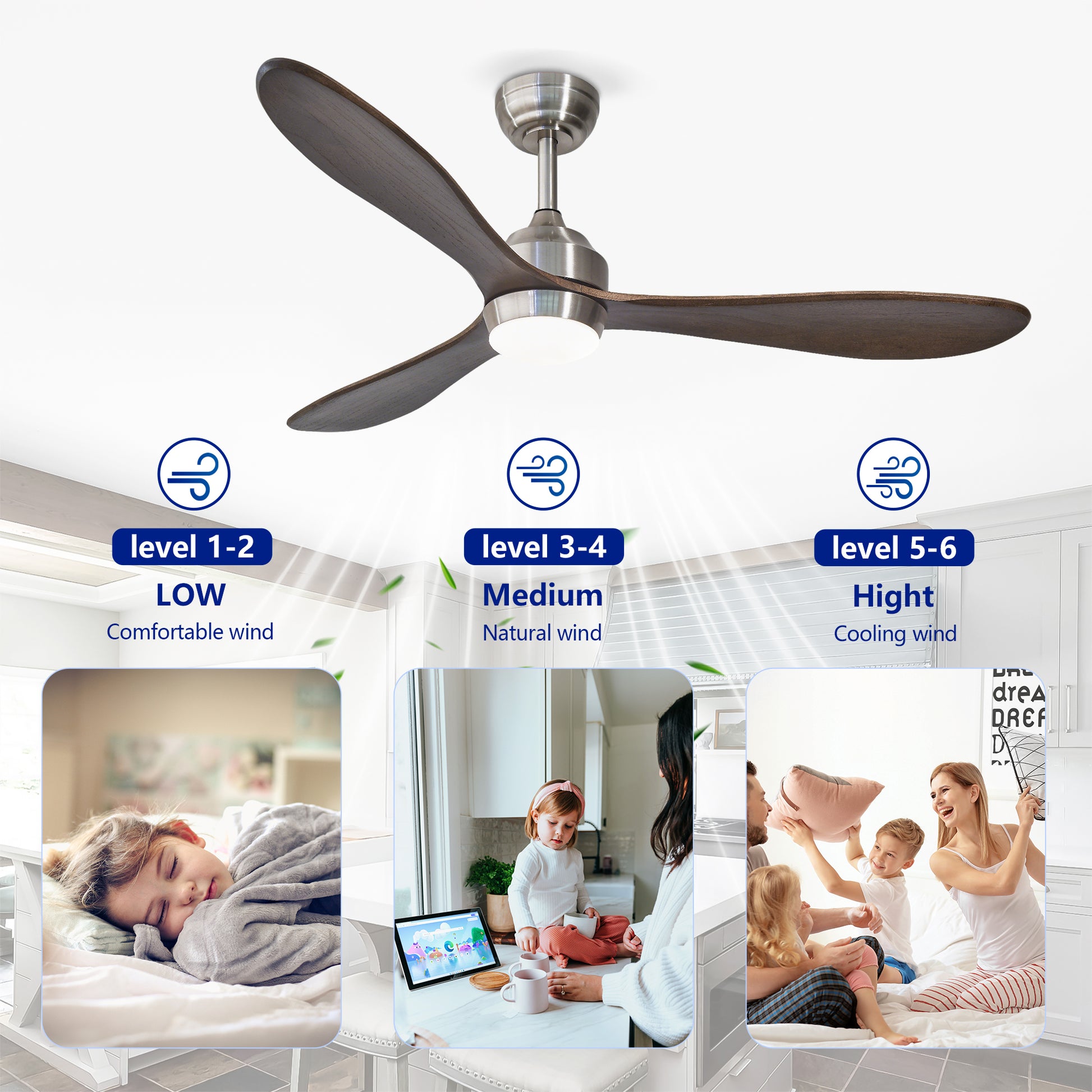 52" Nickel Solid Wood Ceiling Fan with Remote - view 14