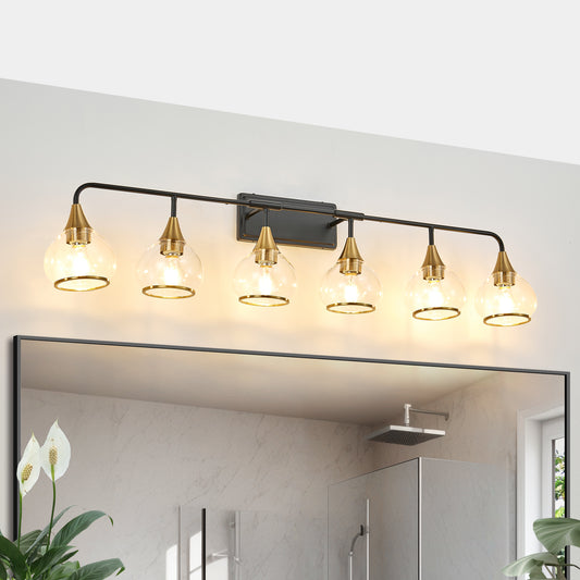48" 6-Light Black & Gold Industrial Vanity Light