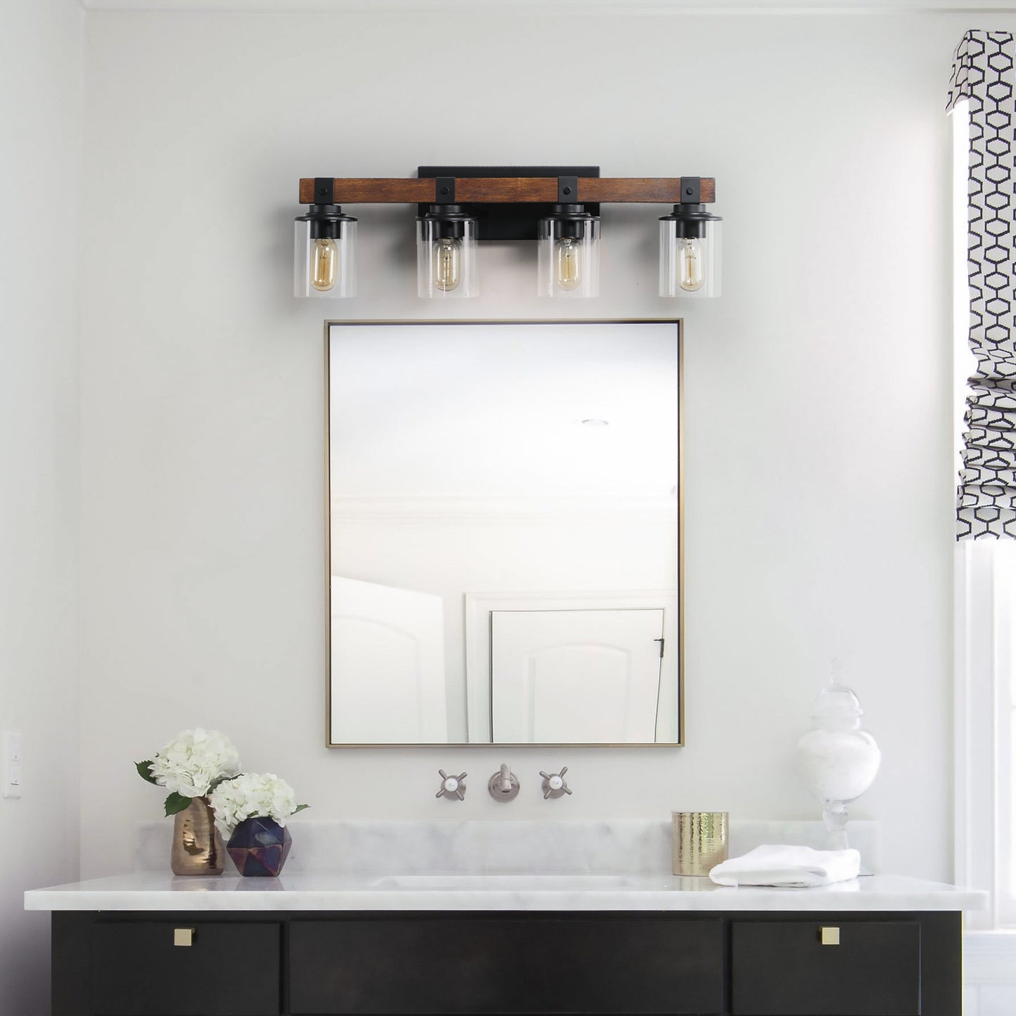 27" 4-Light Farmhouse Vanity Light with Wood Accents - view 3
