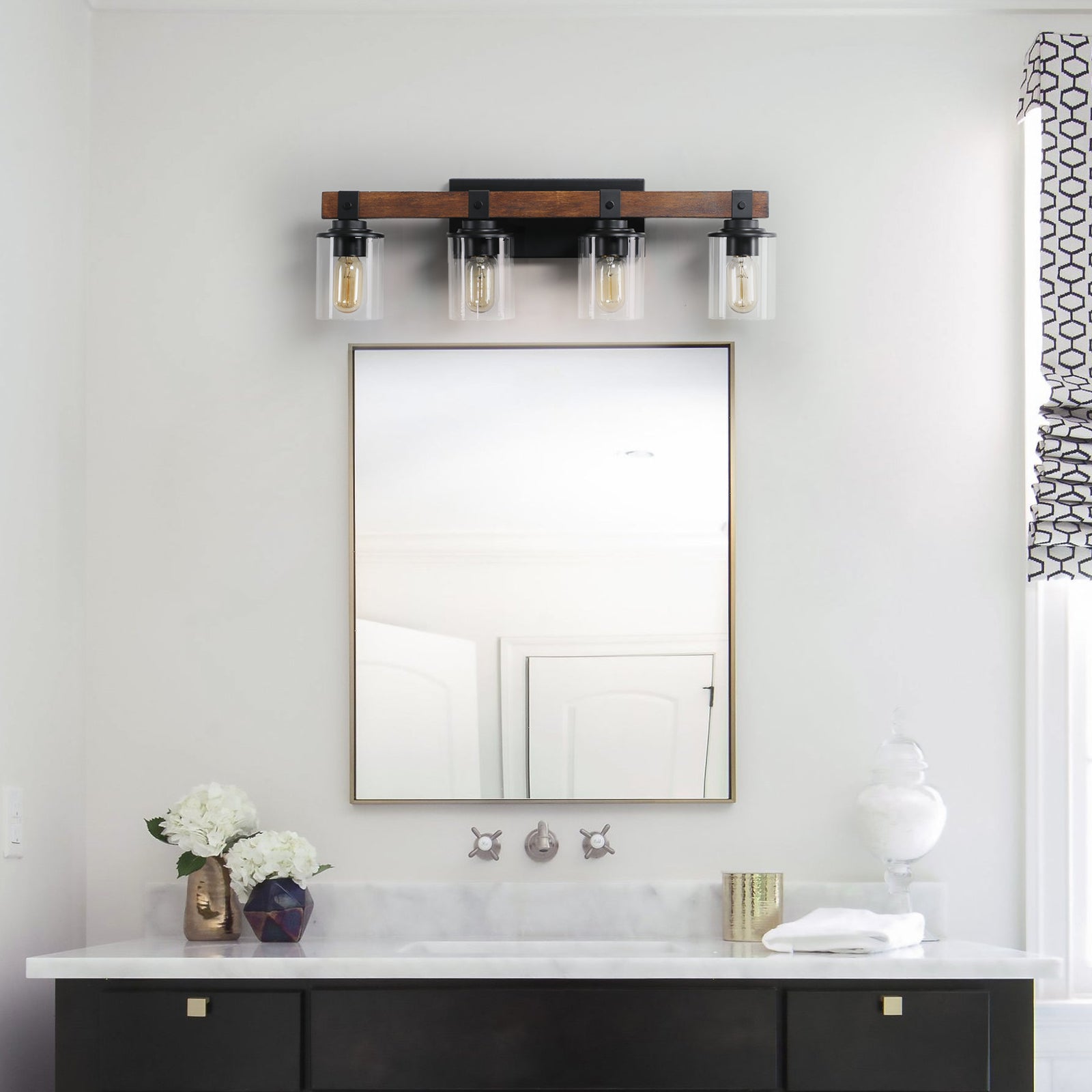 27" 4-Light Farmhouse Vanity Light with Wood Accents - view 3