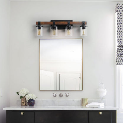 27" 4-Light Farmhouse Vanity Light with Wood Accents - view 3