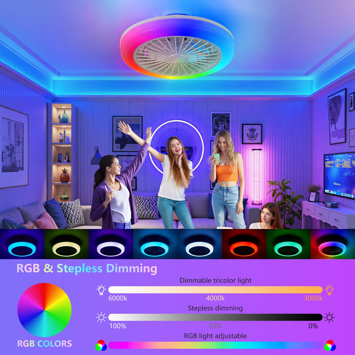 18" White Smart RGB Ceiling Fan with Remote - view 6