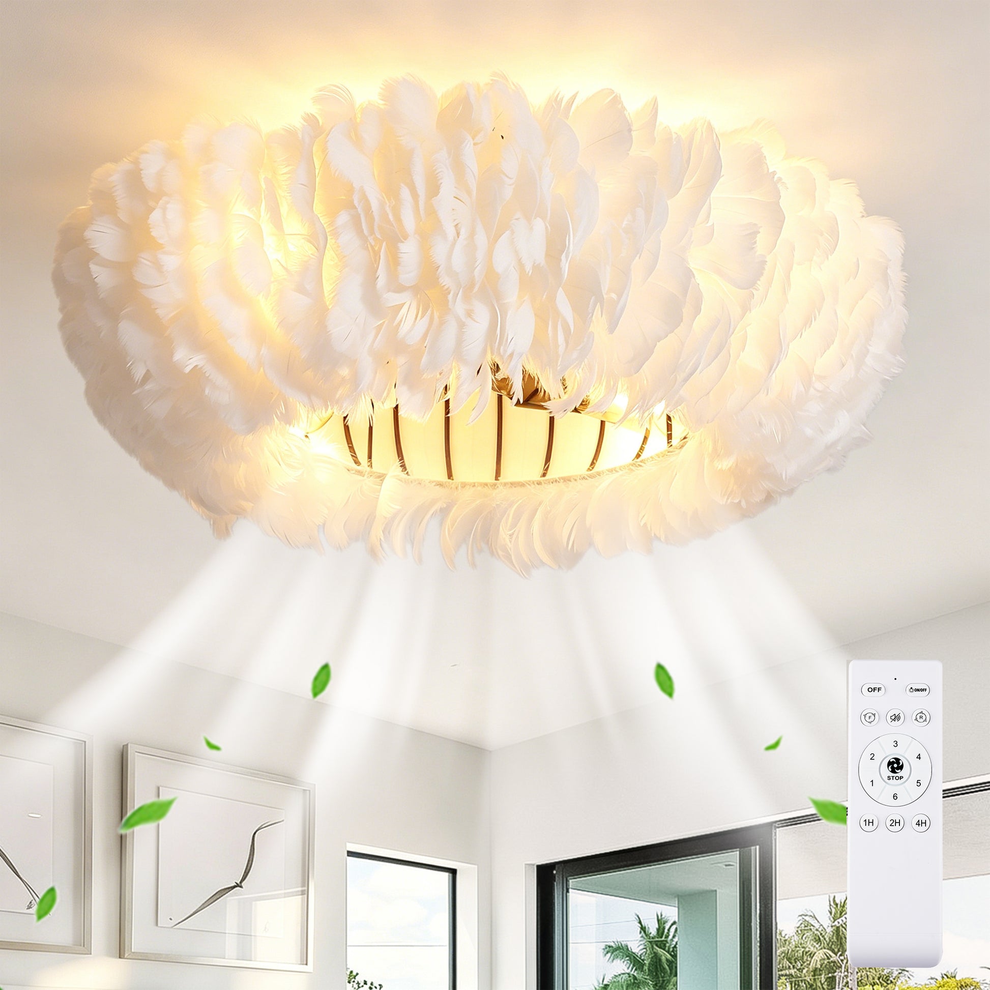 20" White Feather Caged Ceiling Fan with Remote - view 2