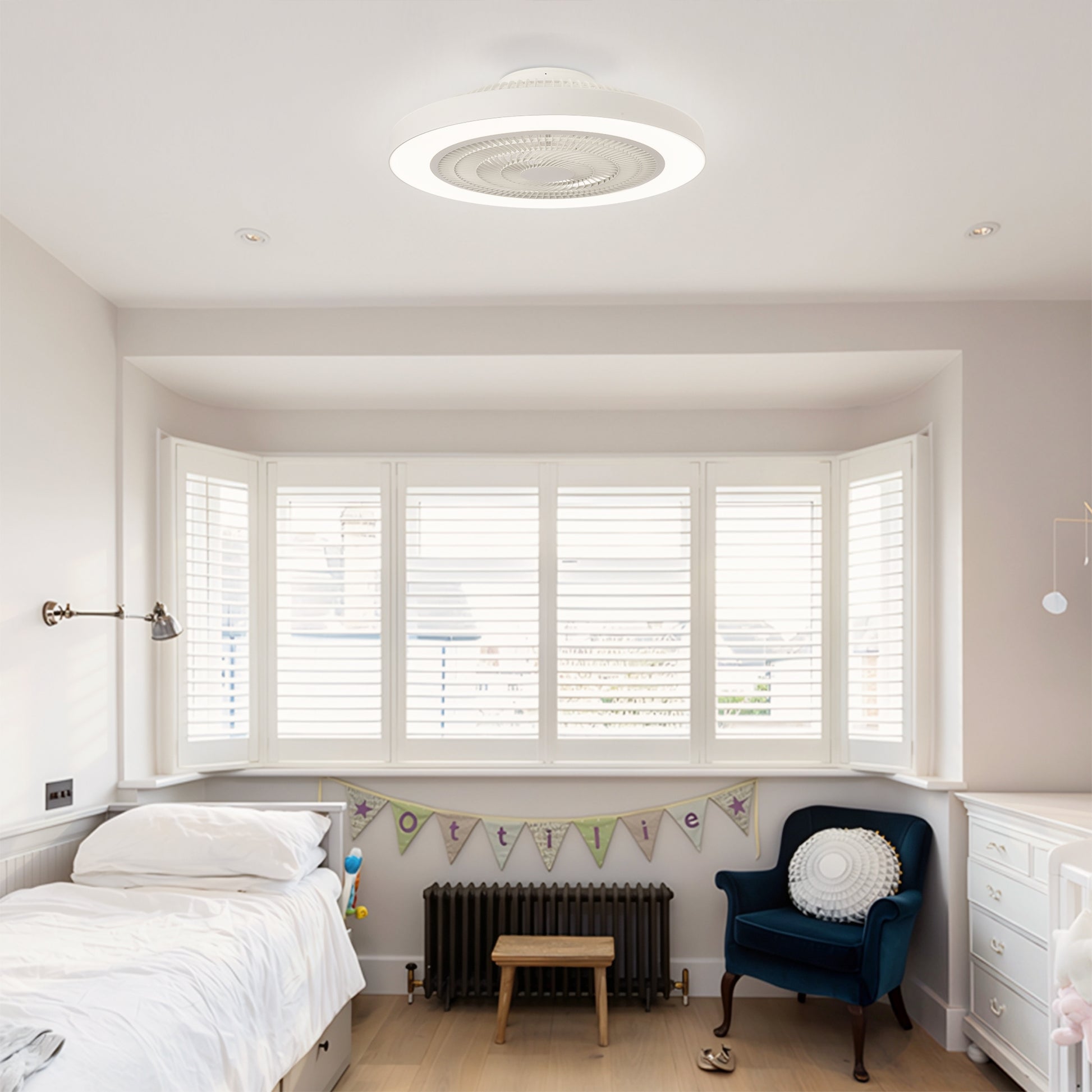 Matte White Flush Mount Ceiling Fan with Dimmable LED - view 4