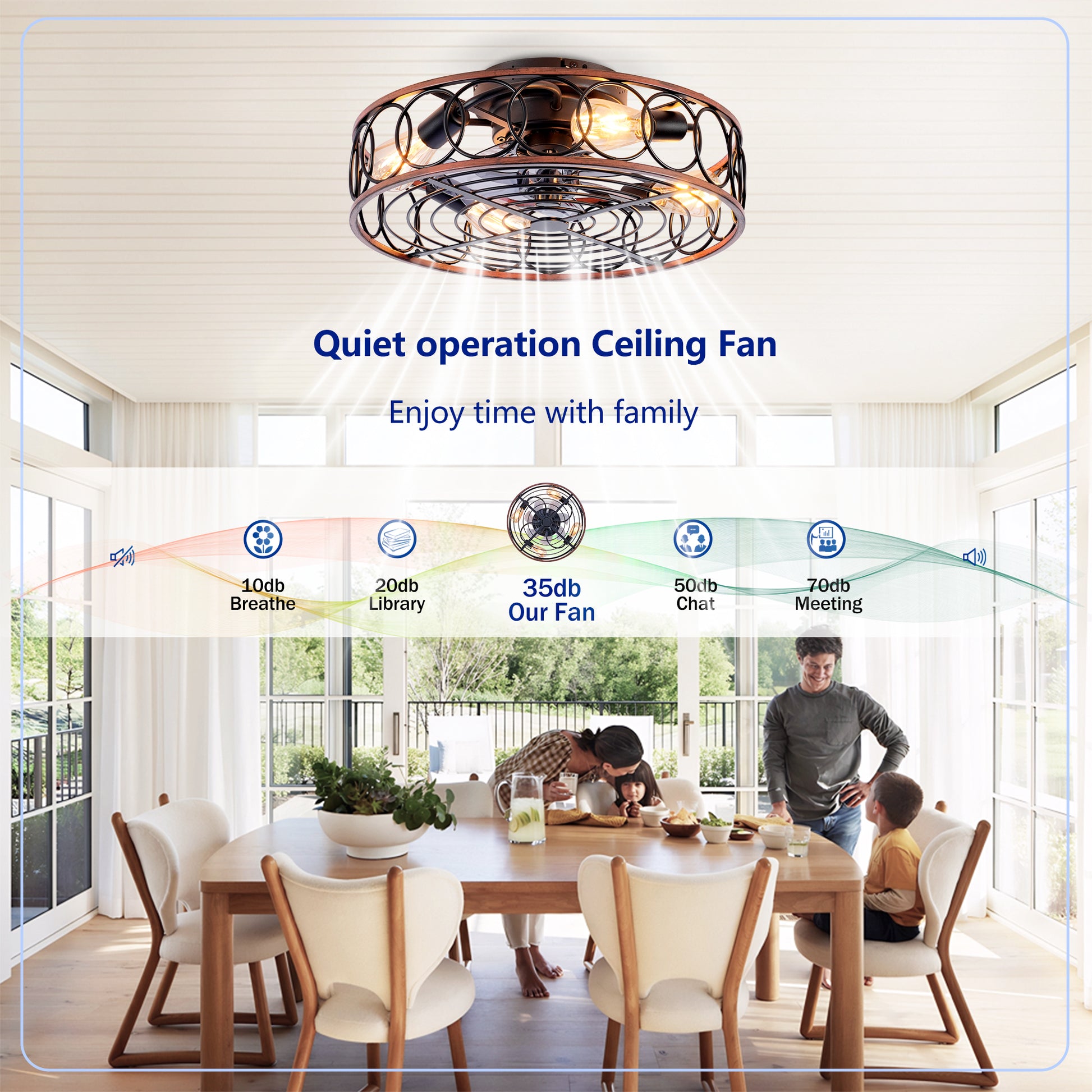 20" Matte Black Caged Ceiling Fan with Remote - view 13