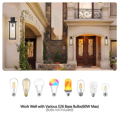 20"H Black Outdoor Wall Lantern with Clear Glass, Set of 2 - view 4
