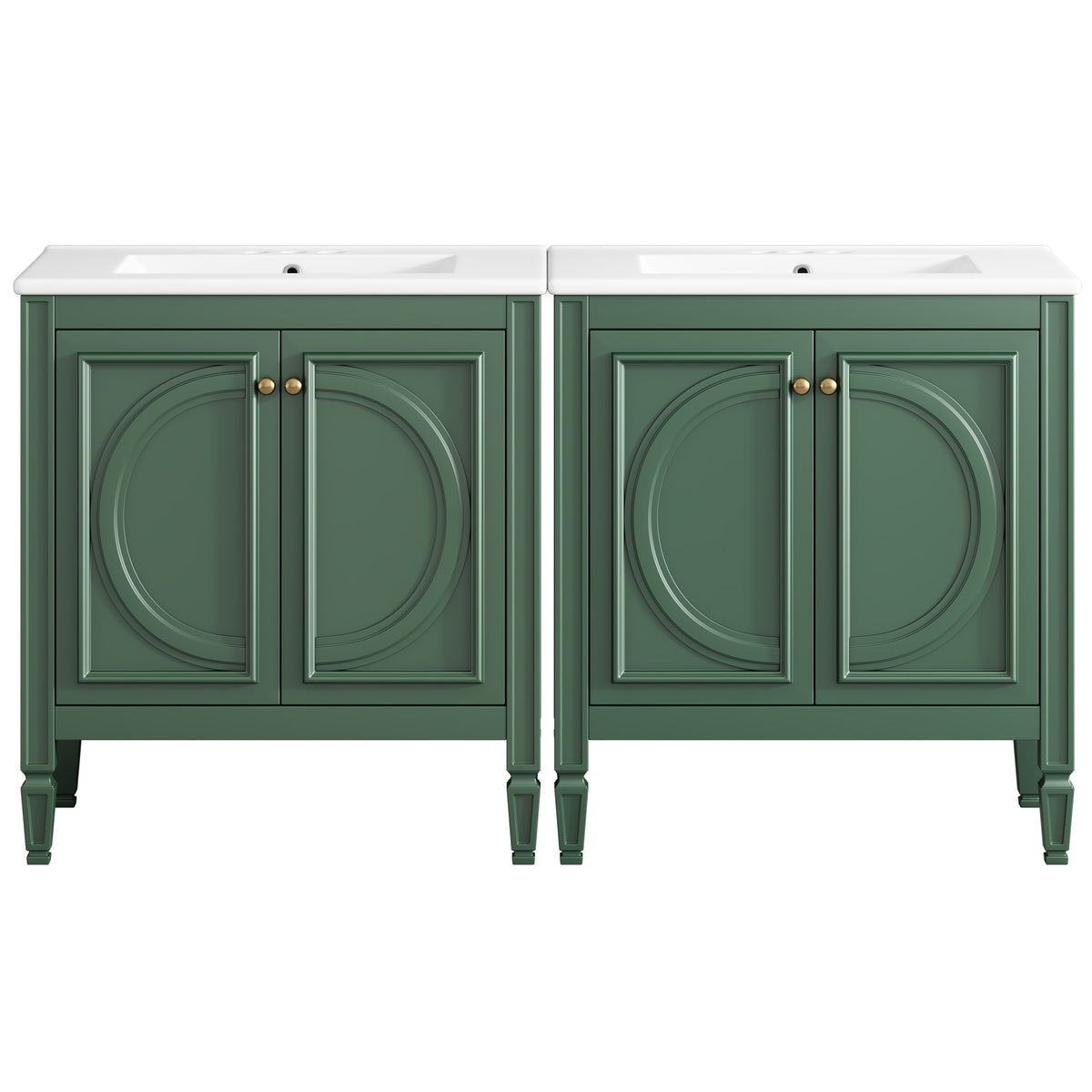 60" Green Double Sink Bathroom Vanity with 4 Doors & 2 Drawers