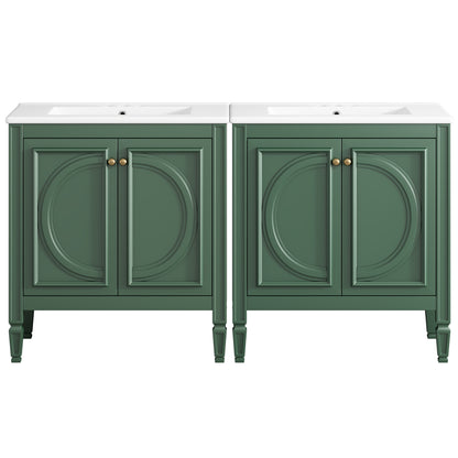 60" Green Double Sink Bathroom Vanity with 4 Doors & 2 Drawers
