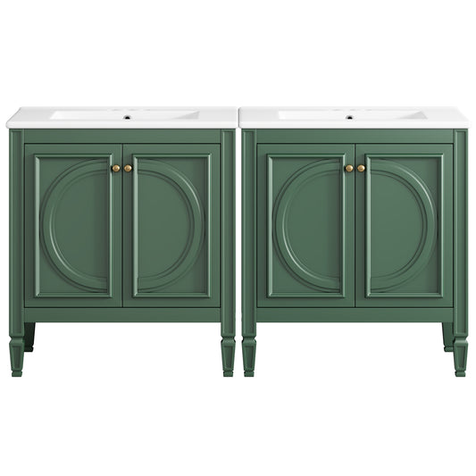 60" Green Double Sink Bathroom Vanity with 4 Doors & 2 Drawers