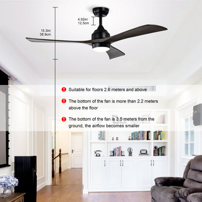52" Matte Black Solid Wood Ceiling Fan with Remote - view 8