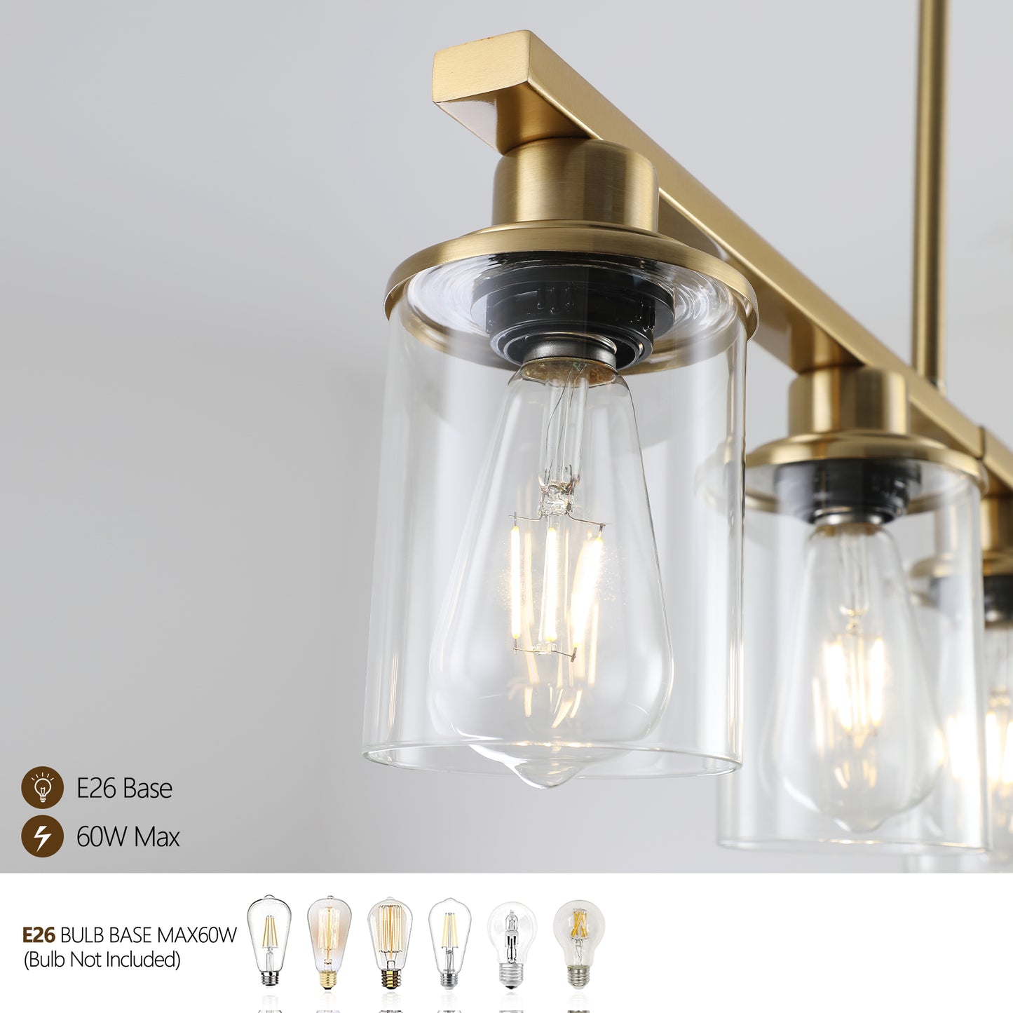 37" Gold Industrial 5-Light Chandelier with Glass Shades - view 6