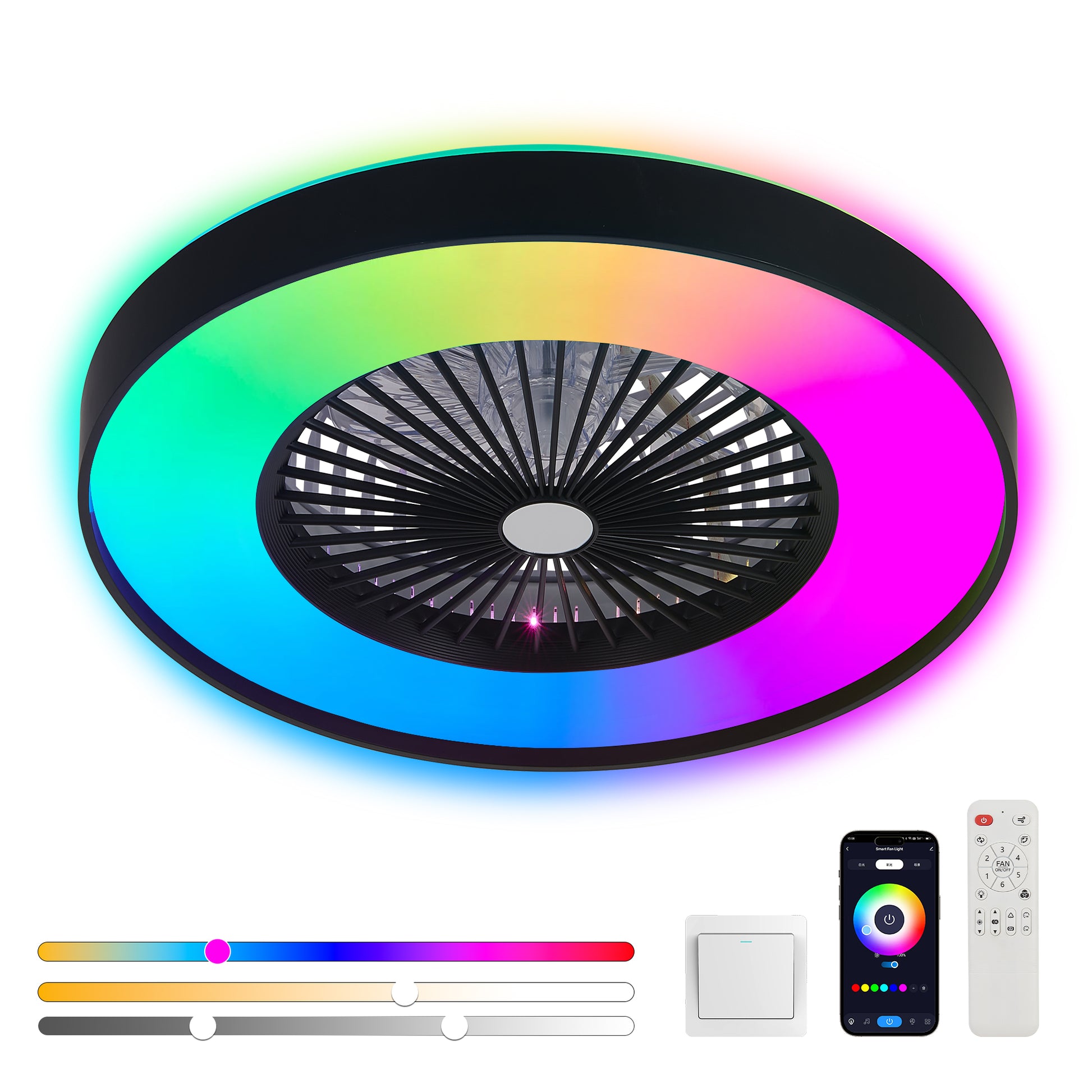 23" Black Smart Ceiling Fan with RGB LED - view 6