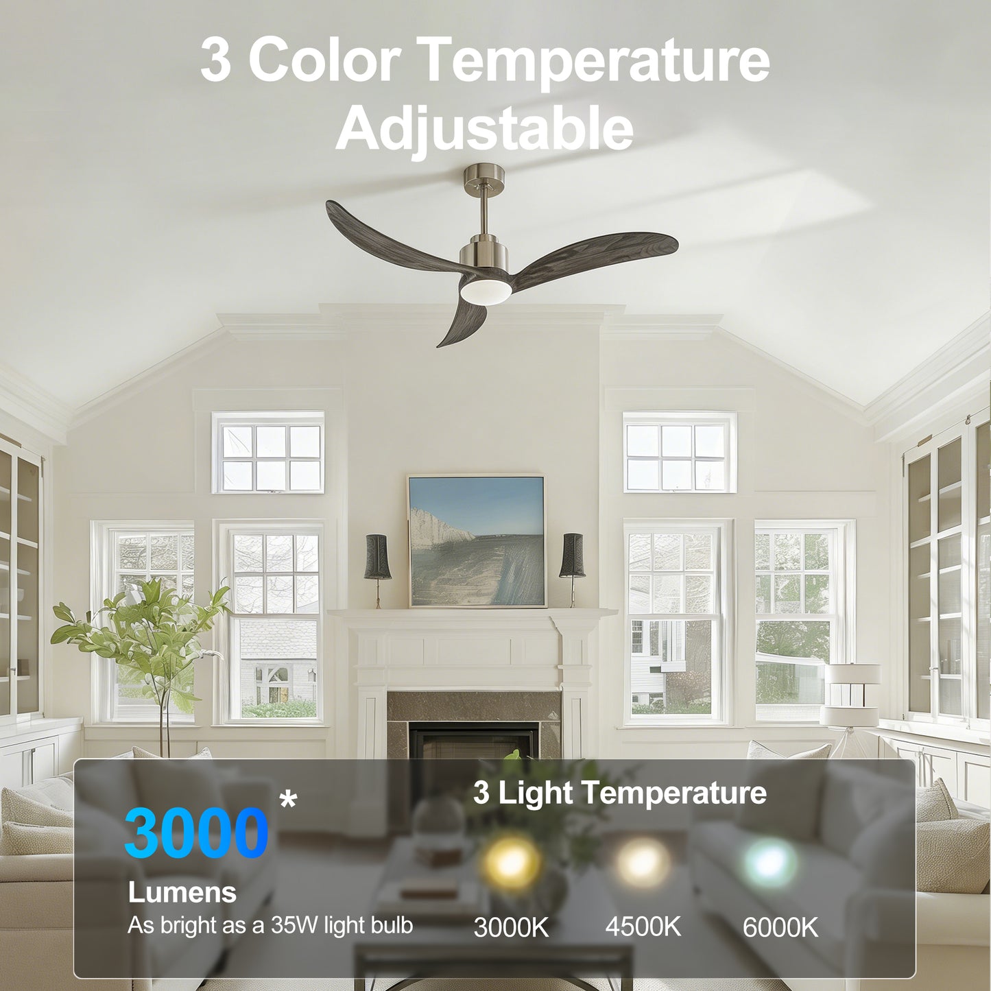 52" Nickel & Wood Ceiling Fan with Remote - view 7
