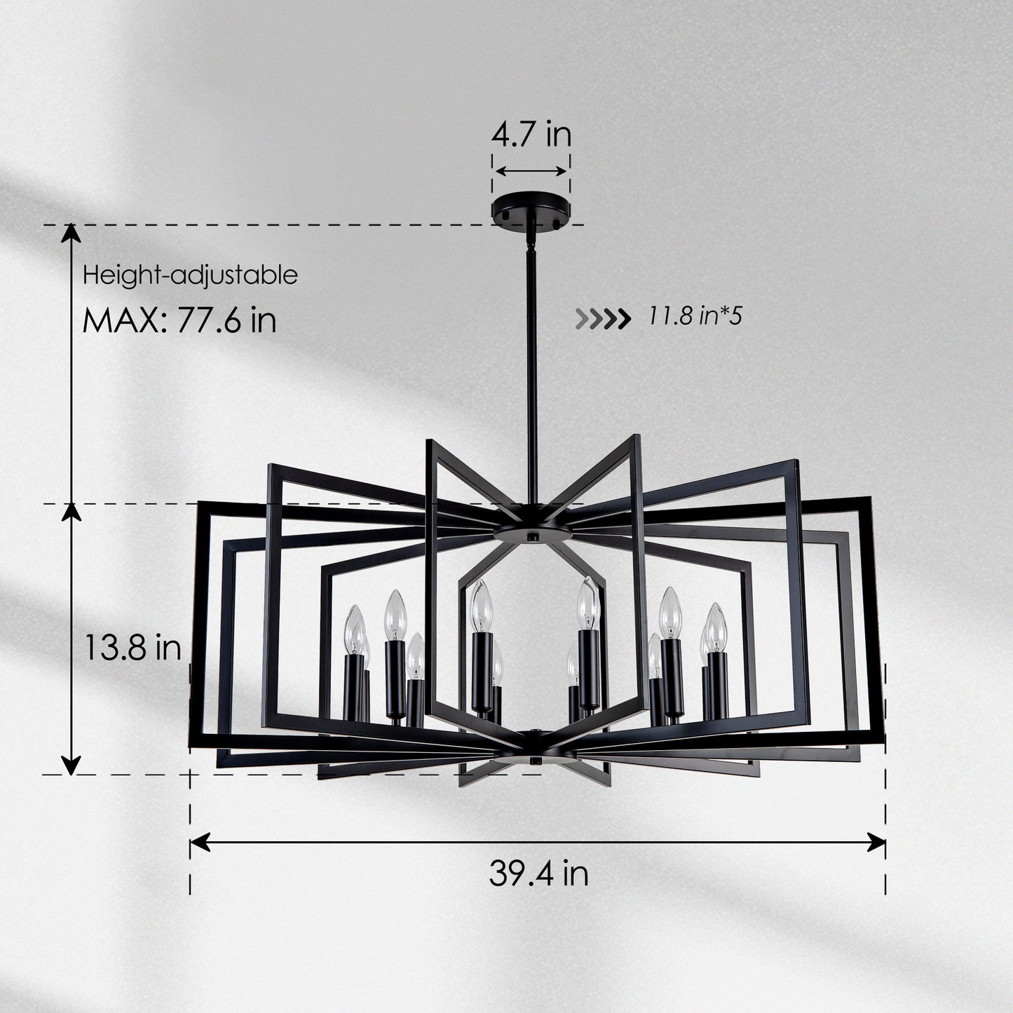 12-Light Matte Black Tiered Lantern Farmhouse Chandelier - view 9