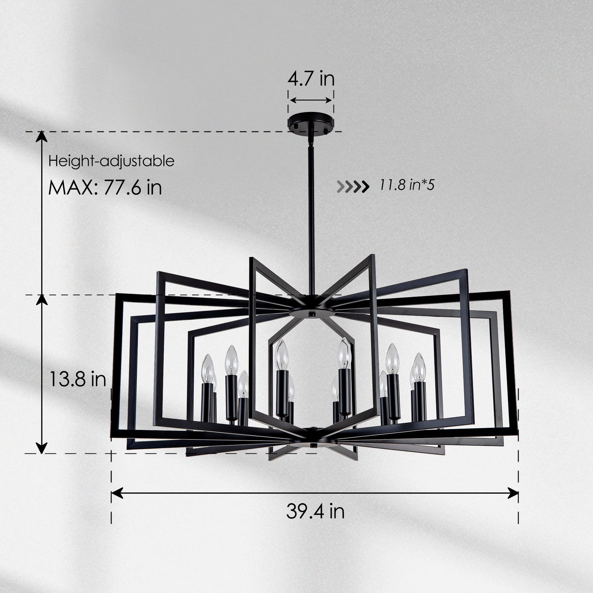 12-Light Matte Black Tiered Lantern Farmhouse Chandelier - view 9