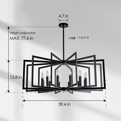 12-Light Matte Black Tiered Lantern Farmhouse Chandelier - view 9