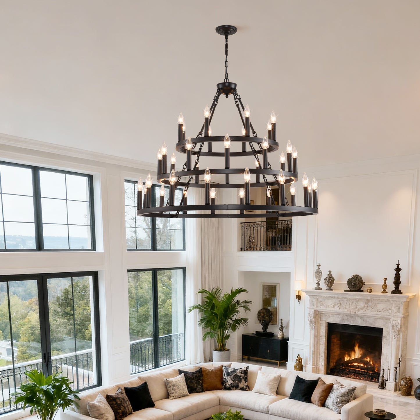 39" 3-Tier Wagon Wheel Farmhouse Chandelier, 36-Light - view 4