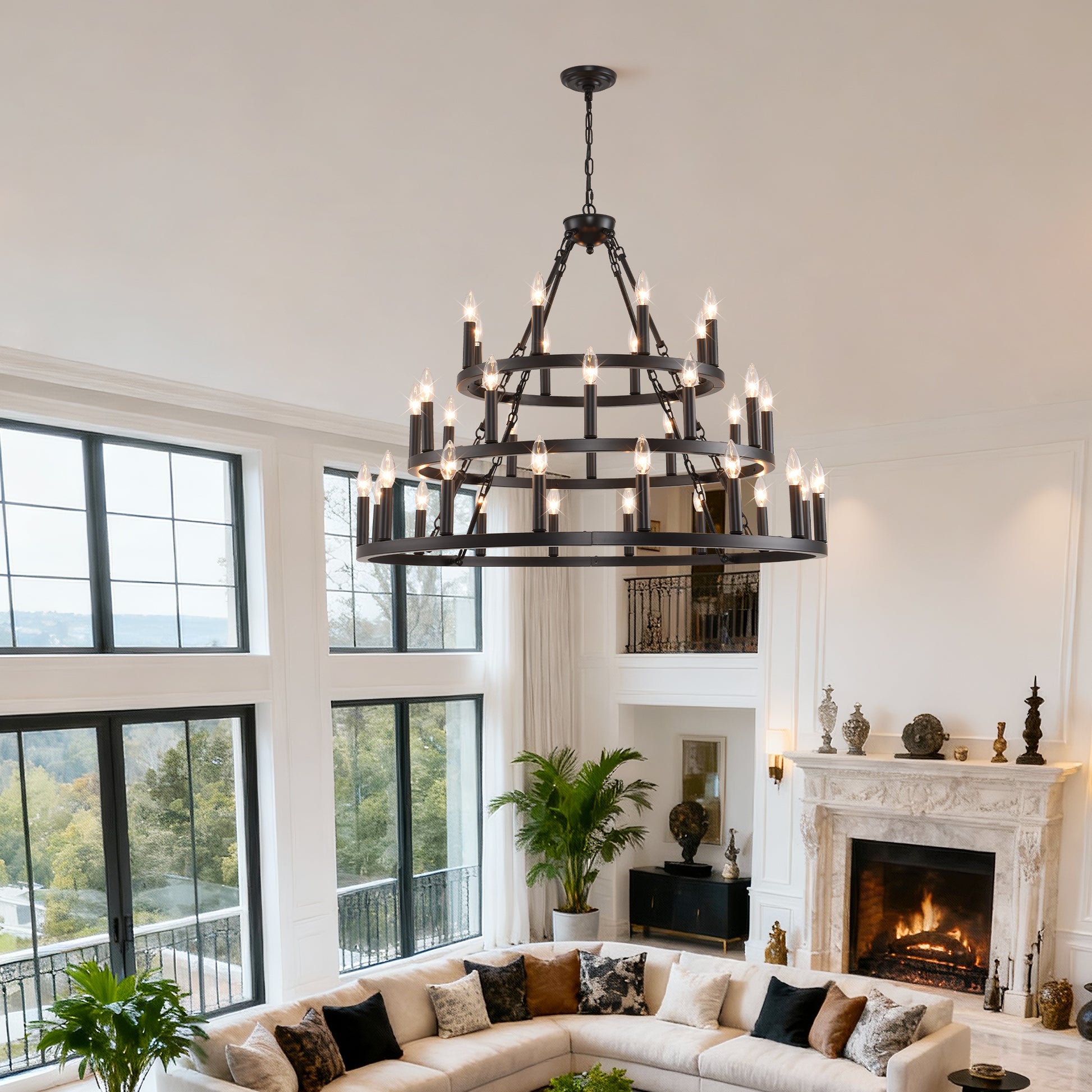 39" 3-Tier Wagon Wheel Farmhouse Chandelier, 36-Light - view 4