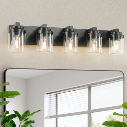 31" 5-Light Black Vanity Light with Glass Shades