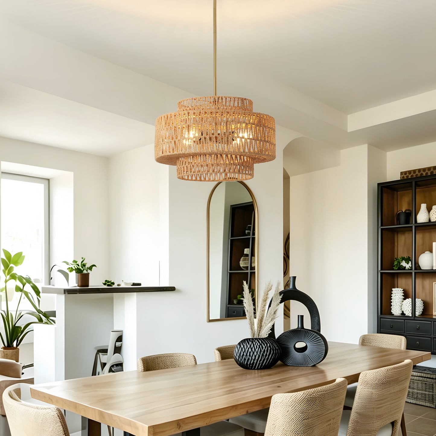 17.7" 4-Light Boho Rattan Woven Chandelier - view 2